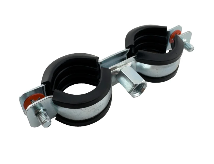 Хомут двойной, Конкреп, с EPDM, M8/M10, 26-29 мм, 3/4", без дюбеля и самореза, оцинкованная сталь