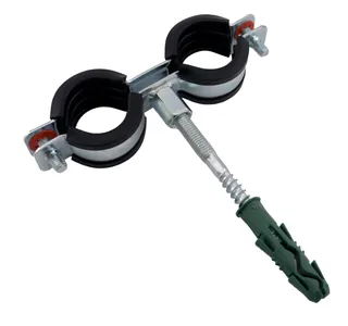Хомут двойной, Конкреп, с EPDM, M8/M10, 20-23 мм, 1/2", винт-шуруп 8х80 мм + дюбель, в пакете Зиплок, оцинкованная сталь