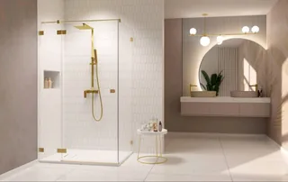 Дверь, Radaway, Essenza Pro KDJ, шв 1000*2000, петли-слева, brushed gold, цвет стекла-прозрачный, Easy Clean