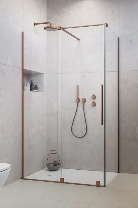 Дверь, Radaway, Furo KDJ, шв 522*2000, петли-слева, медь брашированная, цвет стекла-прозрачный, Easy Clean