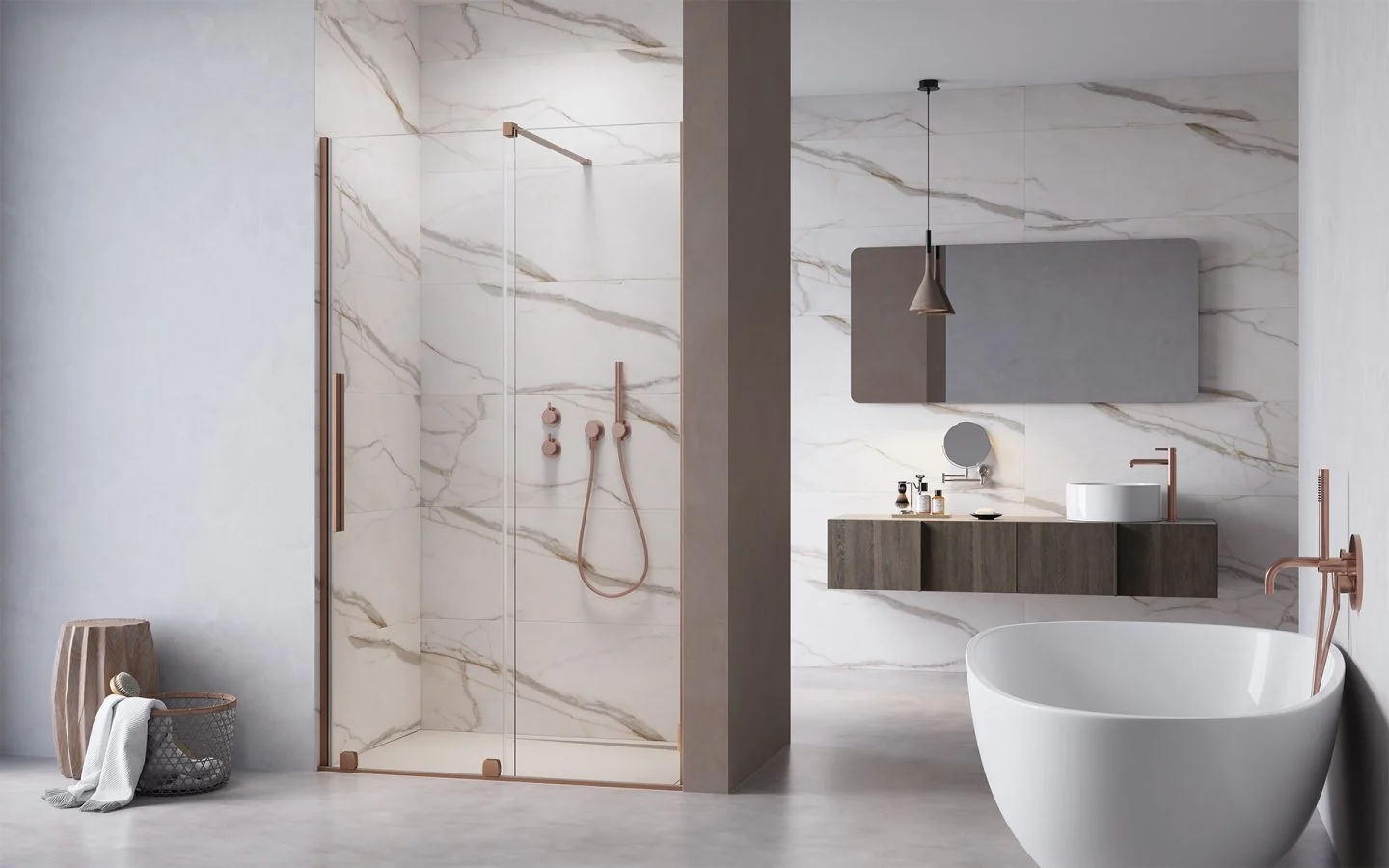Дверь, Radaway, Furo DWJ, шв 622*2000, петли-справа, brushed copper, цвет стекла-прозрачный, Easy Clean