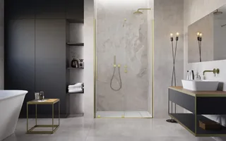 Дверь, Radaway, Furo DWJ, шв 822*2000, петли-справа, brushed gold, цвет стекла-прозрачный, Easy Clean