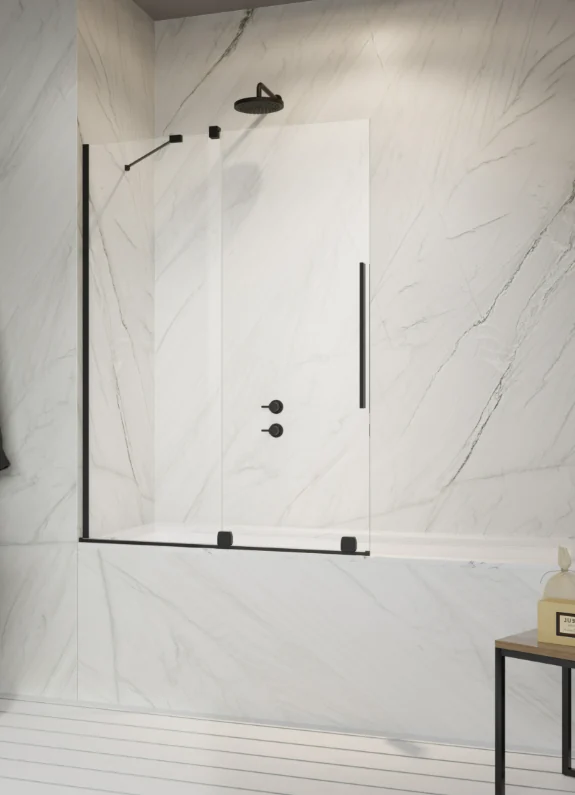 Шторка на ванну, Radaway, Furo PND II, шв 538*1500, петли-слева, цвет фурнитуры-черный, цвет стекла-прозрачный, Easy Clean
