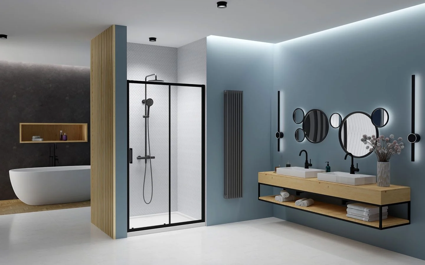 Дверь, Radaway, Premium Pro DWJ, шв 1300*2000, петли-справа, черный, цвет стекла-прозрачный, Easy Clean