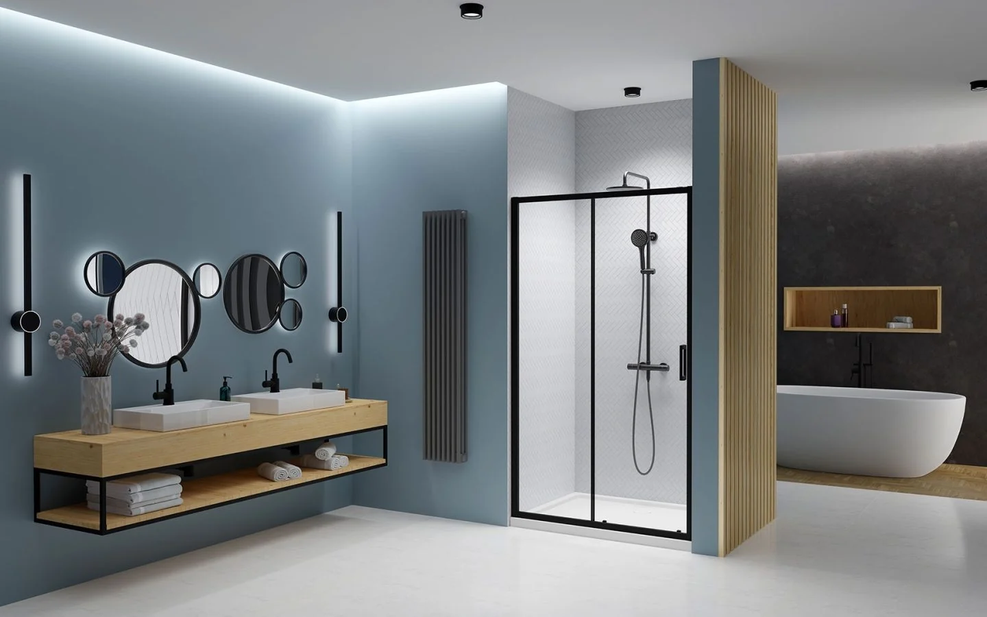 Дверь, Radaway, Premium Pro DWJ, шв 1400*2000, петли-слева, черный, цвет стекла-прозрачный, Easy Clean