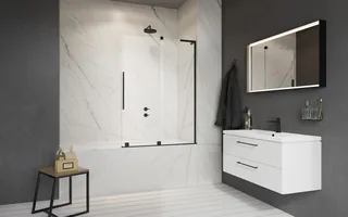 Шторка на ванну, Radaway, Furo SL PND II, шв 538*1500, петли-справа, цвет фурнитуры-черный, цвет стекла-прозрачный, Easy Clean
