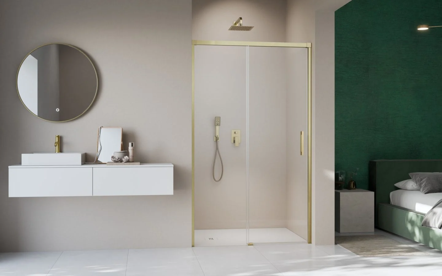 Дверь, Radaway, Idea 8 DWJ, шв 1100*2005, петли-слева, brushed gold, цвет стекла-прозрачный, Easy Clean