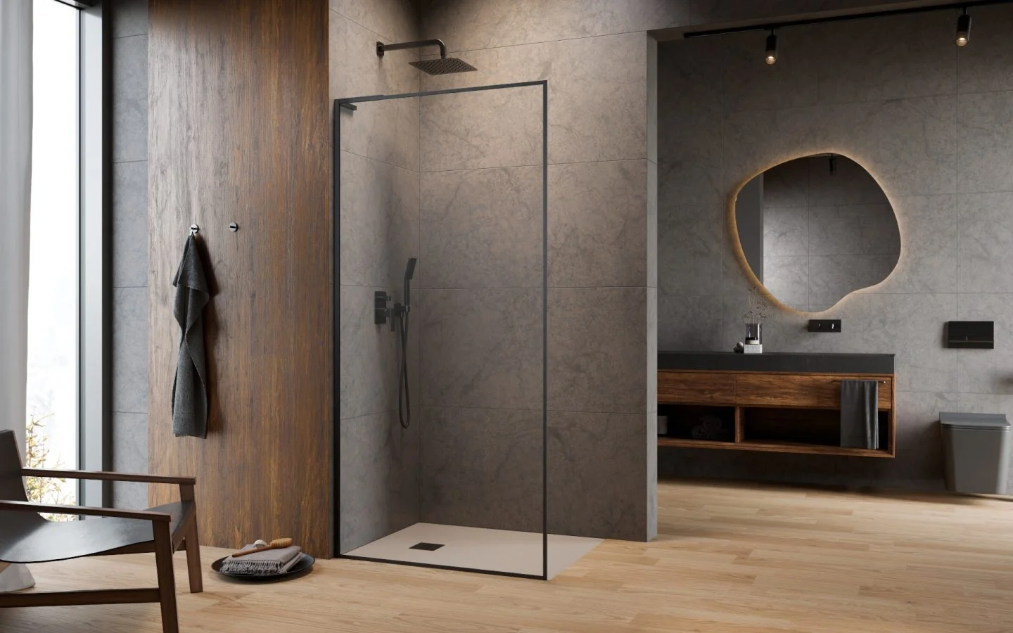 Душевая перегородка, Radaway, Modo F SL II, левосторонняя, шв 800*2000, GunMetal Brushed, цвет стекла-прозрачный, Easy Clean