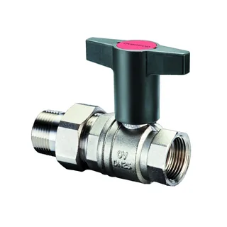 Кран шаровой, Optibal, DN-25, 1", НВ, PN, бар-16, ручка-пластмассовая, удлинённая антрацит, никелированный, с ниппелем и НГ