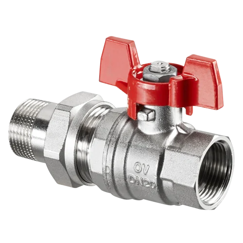 Кран шаровой, Optibal, DN-15, 1/2", НВ, PN, бар-16, ручка-бабочка, никелированный, с ниппелем и НГ