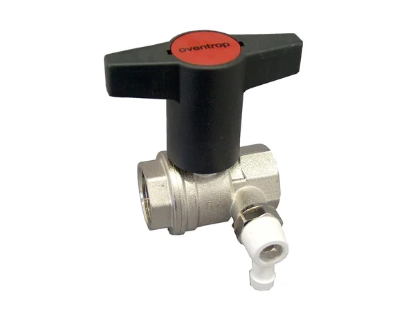 Кран шаровой, Optibal, DN-25, 1", ВВ, PN, бар-16, ручка-пластмассовая, удлинённая антрацит, никелированный, со штуцером для слива 1/4"