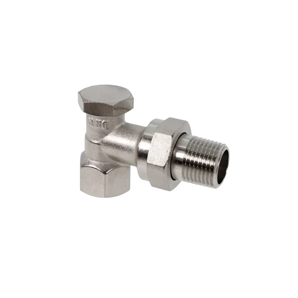 Вентиль, Oventrop, Combi 1R, на обратную подводку, угловой, DN-15, 1/2", 1/2", ВН, латунь никелированная, НГ со штуцером