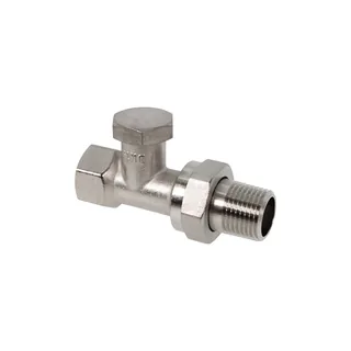 Вентиль, Oventrop, Combi 1R, на обратную подводку, прямой, DN-15, 1/2", 1/2", ВН, латунь никелированная, НГ со штуцером