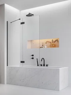 Шторка на ванну, Radaway, Essenza PND II, шв 1300*1500, петли-слева, цвет фурнитуры-черный, цвет стекла-прозрачный, Easy Clean