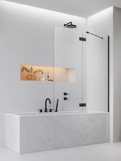 Шторка на ванну, Radaway, Essenza PND II, шв 1400*1500, петли-справа, цвет фурнитуры-черный, цвет стекла-прозрачный, Easy Clean