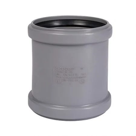 Муфта, Ostendorf, HT, HTMM, 75, двойная (двухраструбная), PP, цвет-RAL 7037 серая пыль