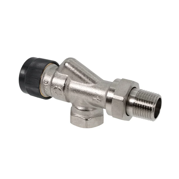 Вентиль, Oventrop, AR, термостатический, без преднастройки, осевой, DN-15, 1/2", 1/2", ВН, латунь никелированная, НГ со штуцером, черный колпачок