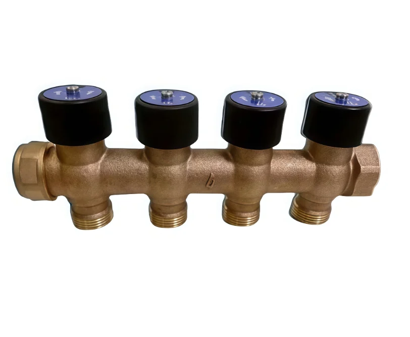 Коллектор, Usystems, SHB, 3/4" НР/ВР, 2 выхода 3/4" НР Евроконус, 50 мм, с вентилями, бронза