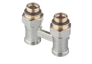 Блок шаровых кранов, с соединительными ниппелями G 1/2"xG 3/4", прямой, латунь никелированная — иконка