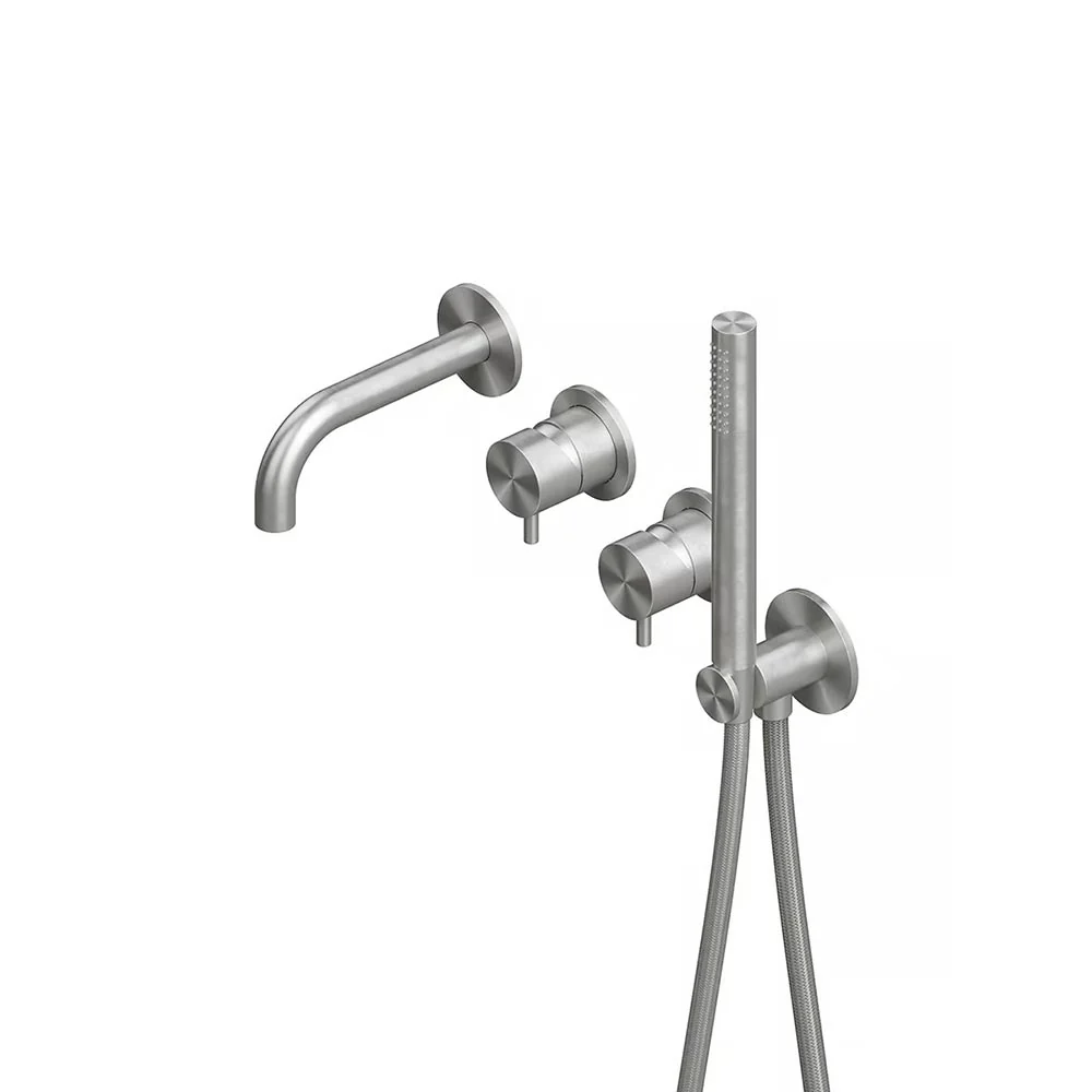 Смеситель для ванны и душа, Quadro design, Source, настенный встраиваемый, на 2 потребителя, цвет-Steel Brushed