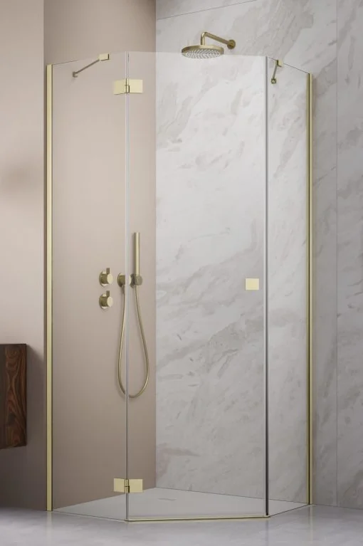 Дверь, Radaway, Essenza PTJ, шв 620*2000, петли-слева, brushed gold, цвет стекла-прозрачный, Easy Clean