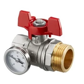 Шаровой кран Ду20 с плоским уплотнением, G3/4"BP x G1"HP, с красным маховиком