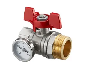 Шаровой кран Ду25 с плоским уплотнением, G1BP x G1HP, с красной рукояткой — иконка