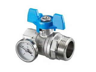 Шаровой кран Ду25 с плоским уплотнением, G1BP x G1HP, с синей рукояткой