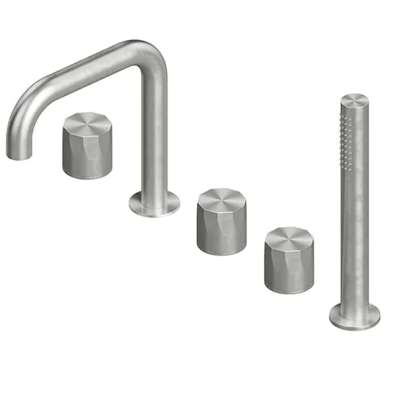 Смеситель для ванны и душа, Quadro design, HB, на борт ванны, цвет-Steel Brushed,