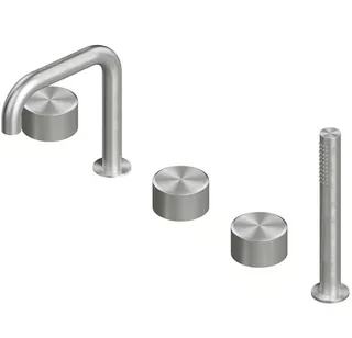 Смеситель для ванны и душа, Quadro design, Stereo, на борт ванны, цвет-Steel Brushed