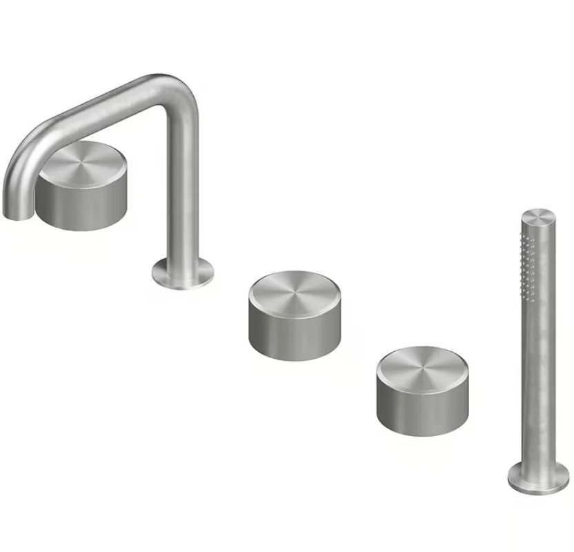 Смеситель для ванны и душа, Quadro design, Stereo, на борт ванны, цвет-Steel Brushed