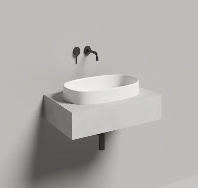 Раковина, Salini, Greca, шгв 645*385*168, отверстия для смесителя-отсутствуют, цвет-белый матовый