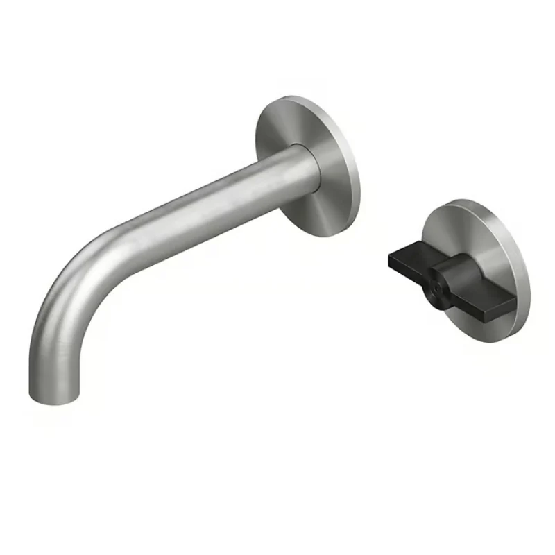 Смеситель для раковины, Quadro design, Valvola01, настенный встраиваемый, цвет-Steel Brushed/Black gold