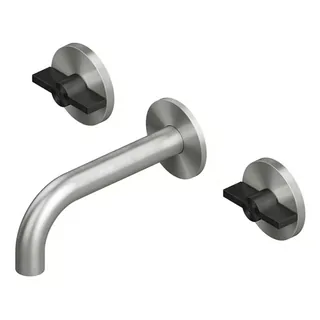 Смеситель для раковины, Quadro design, Valvola01, настенный встраиваемый, цвет-Steel Brushed/Black gold