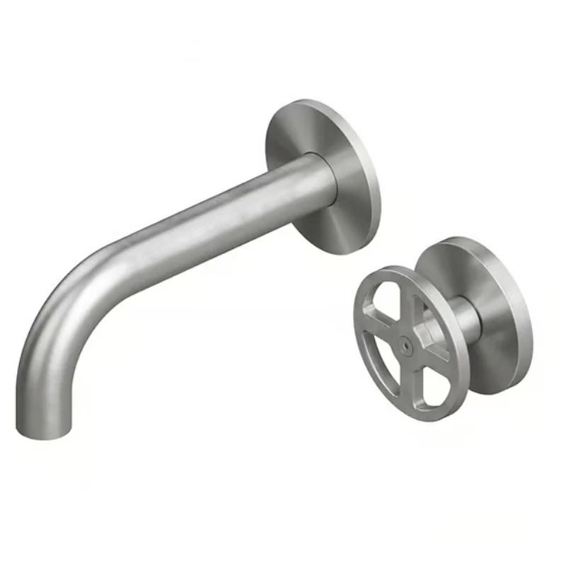 Смеситель для раковины, Quadro design, Valvola02, настенный встраиваемый, цвет-Steel Brushed