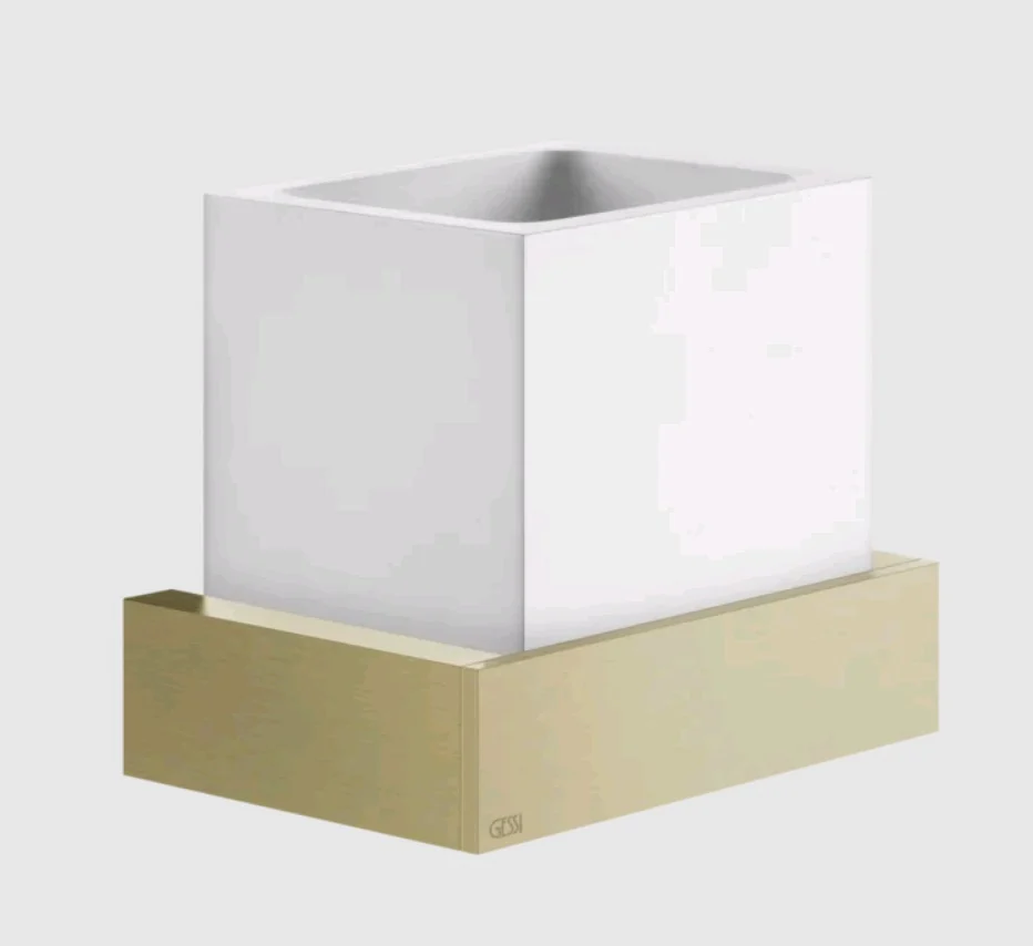 Стакан, Gessi, Rettangolo, шгв 140*95*116.5, цвет-белый/Brushed Brass PVD