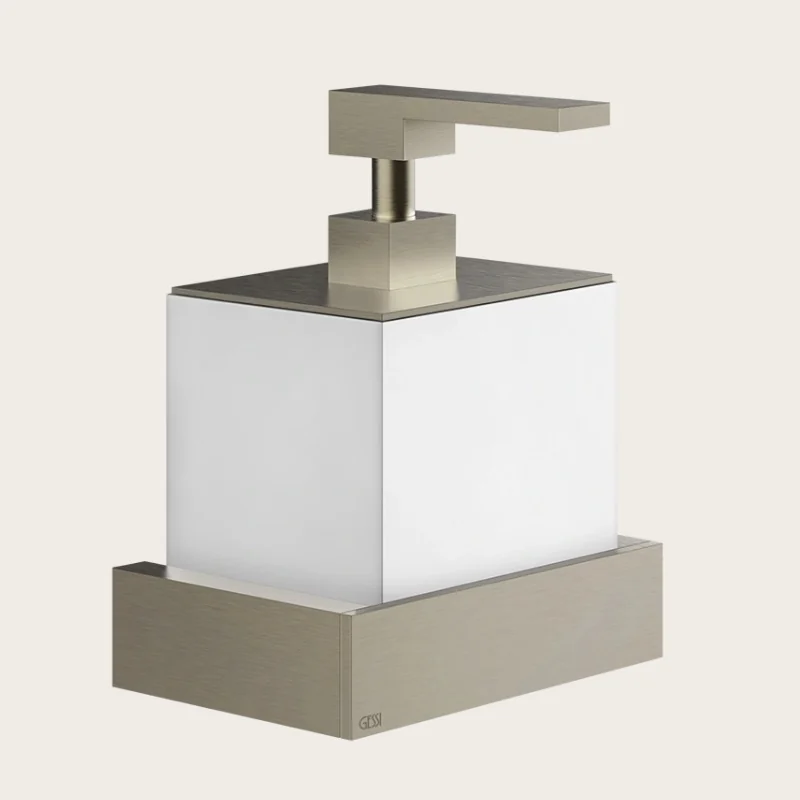Дозатор для жидкого мыла, Gessi, Rettangolo, шгв 140*120*187, цвет дозатора-Finox Brushed Nickel/белый