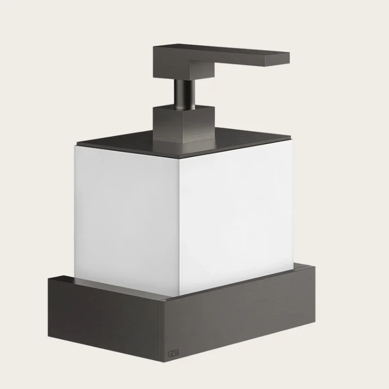 Дозатор для жидкого мыла, Gessi, Rettangolo, шгв 140*120*187, цвет дозатора-Black Metal Brushed PVD/белый