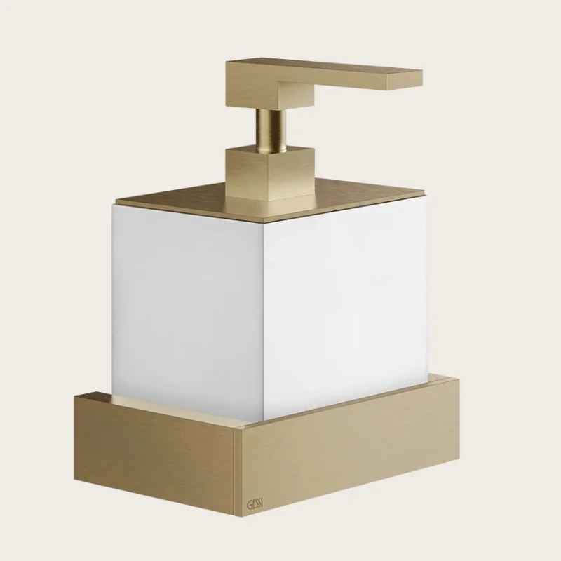 Дозатор для жидкого мыла, Gessi, Rettangolo, шгв 140*120*187, цвет дозатора-Warm Bronze Brushed PVD/белый