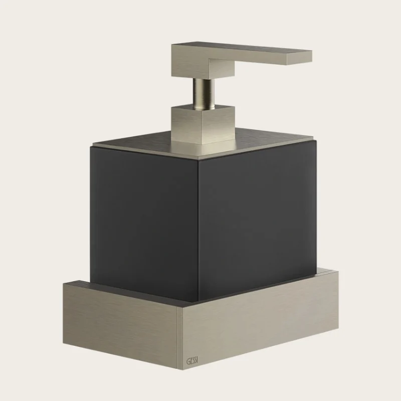 Дозатор для жидкого мыла, Gessi, Rettangolo, шгв 140*120*187, цвет дозатора-Finox Brushed Nickel/чёрный