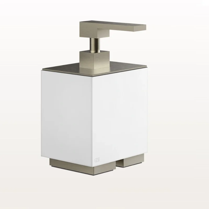 Дозатор для жидкого мыла, Gessi, Rettangolo, шгв 105*118*193, цвет дозатора-Finox Brushed Nickel/белый