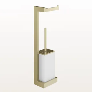 Стойка с держателем для туалетной бумаги и ёршиком, Gessi, Rettangolo, шгв 155*95*600, цвет колбы-белый, цвет-Brushed Brass PVD