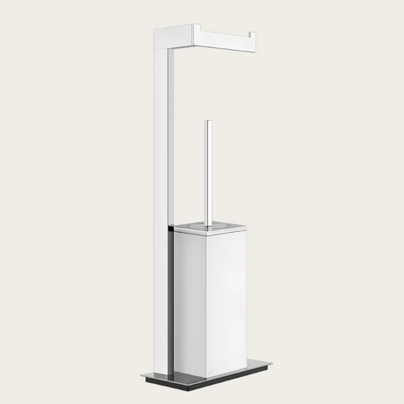 Стойка с держателем для туалетной бумаги и ёршиком, Gessi, Rettangolo, шгв 220*110*614, цвет колбы-белый, цвет-хром
