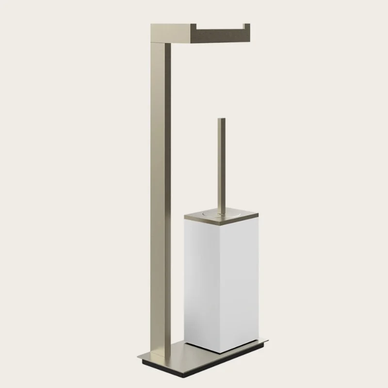 Стойка с держателем для туалетной бумаги и ёршиком, Gessi, Rettangolo, шгв 220*110*614, цвет-Finox Brushed Nickel/белый