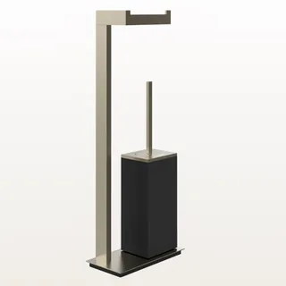 Стойка с держателем для туалетной бумаги и ёршиком, Gessi, Rettangolo, шгв 220*110*614, цвет-Finox Brushed Nickel/чёрный