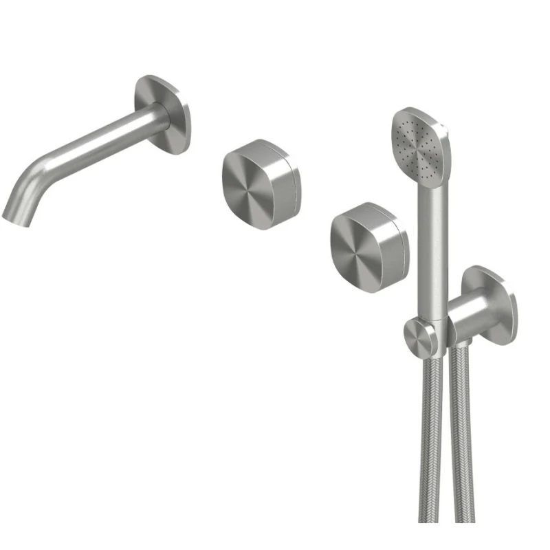 Смеситель для ванны и душа, Quadro design, Super, настенный встраиваемый, цвет-Steel Brushed