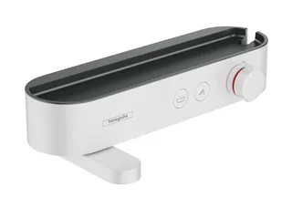 Смеситель для ванны и душа, Hansgrohe, ShowerTablet Select, с полочкой из матового черного пластика, цвет-белый матовый