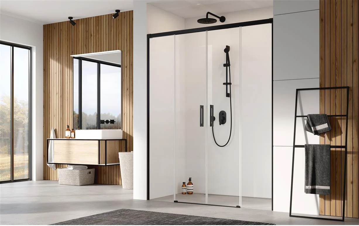 Дверь, Radaway, Idea DWD, шв 1800*2005, петли-универсальные (слева или справа), черный, цвет стекла-прозрачный, Easy Clean