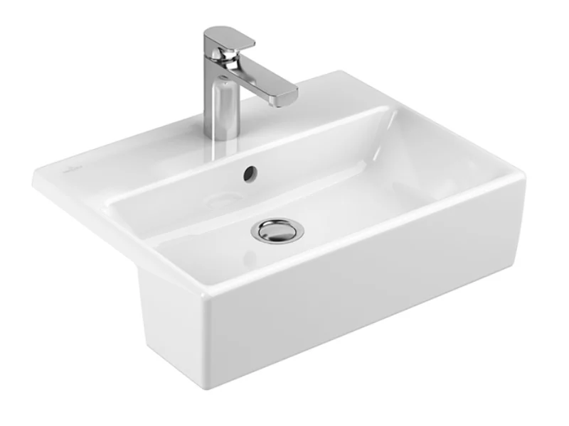 Раковина, Villeroy&Boch, Memento, шгв 550*425*140, отверстия для смесителя-1 сквозное, 2 промаркированных, цвет-альпийский белый
