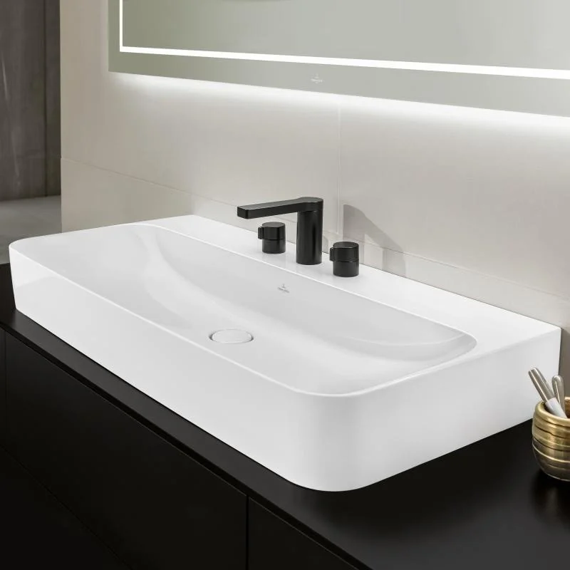 Раковина, Villeroy&Boch, Finion, шгв 1000*470*105, отверстия для смесителя-1 сквозное, 2 промаркированных, CeramicPlus, цвет-камень белый